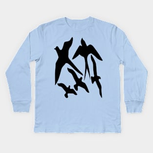 Birder Silhouette Swallow Swift and Seagulls Kids Long Sleeve T-Shirt